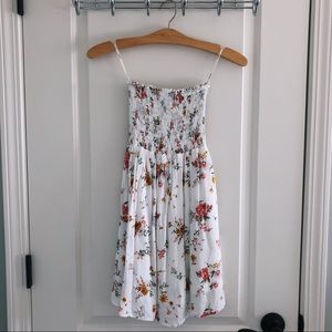 Forever 21 White Floral Strapless Smocked Dress